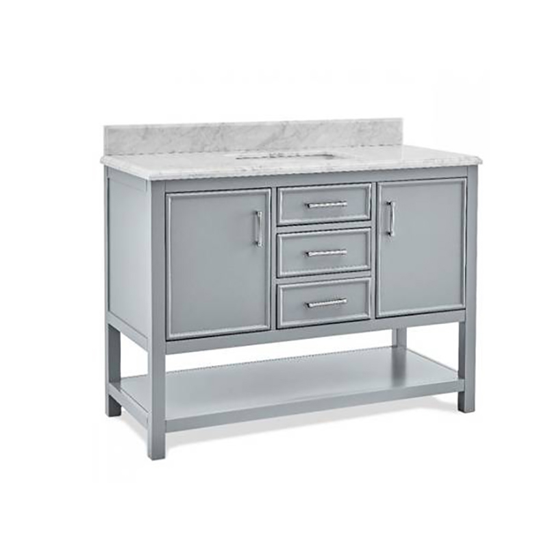 Natural marble bathroom vanity 48 Inch with Under Sink, 3 Drawer and 2 doors Stylish storage, Gray
